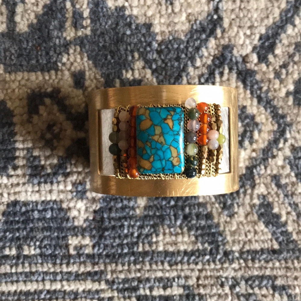 Gold and silver boho cuff bangle